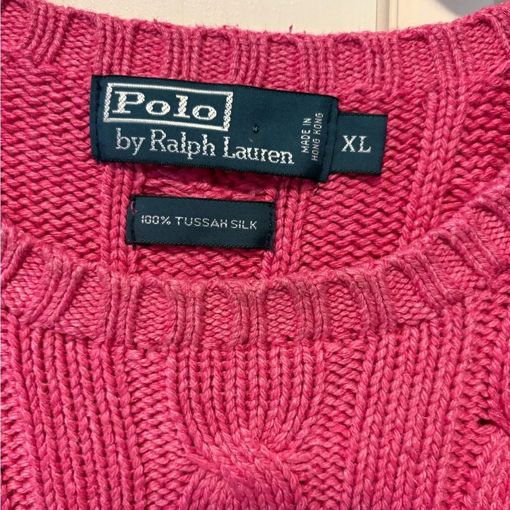 Polo by Ralph Lauren 100% tussah silk pink cableknit crew sweater men xl x-large - Picture 3 of 4